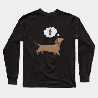 Happy Dachshund Dreaming of Fire Hydrant Long Sleeve T-Shirt